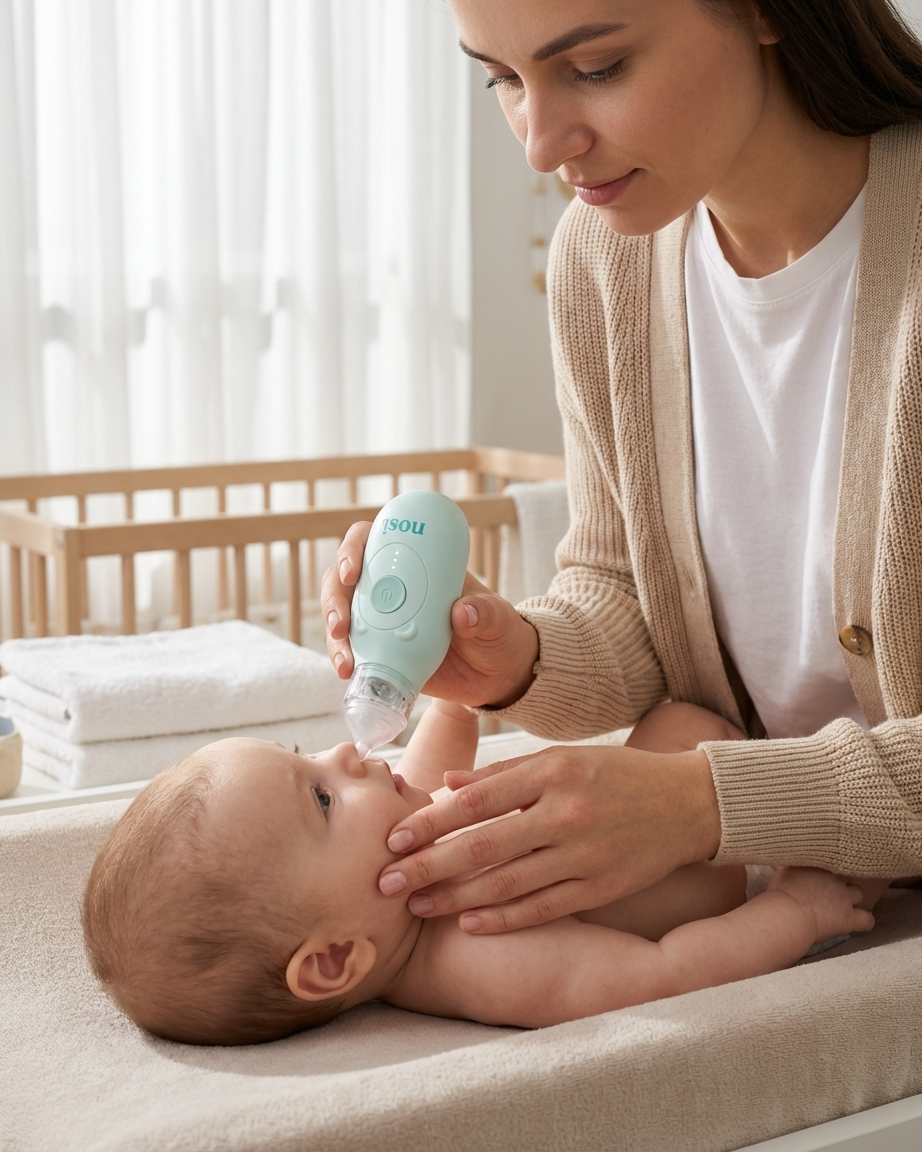 Nachher — glückliches Baby nach nōsi Anwendung